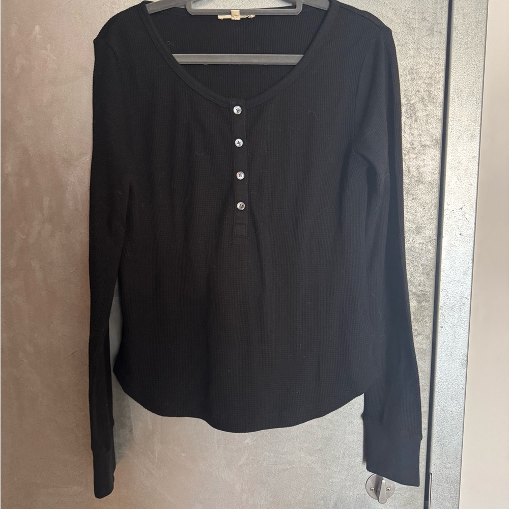 Madewell Black Buttoned Waffle Long Sleeve